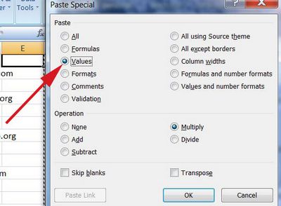 paste special as values