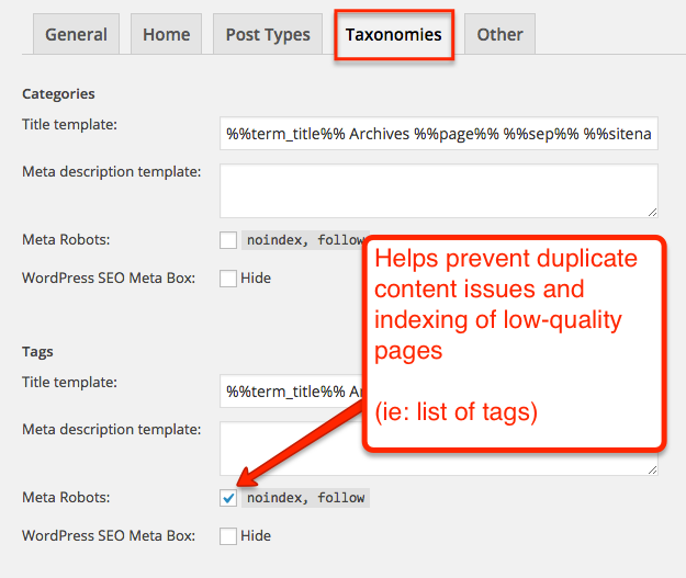 Yoast Taxonomies Settings