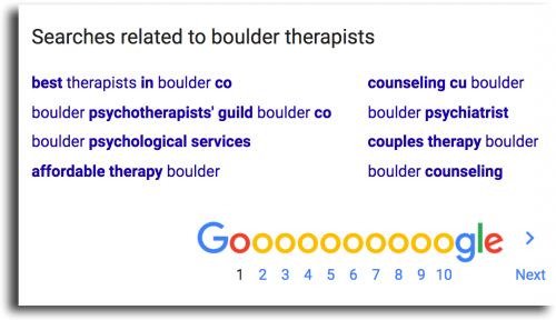 Google Searches related to boulder therapists | An Ultimate SEO Checklist for Your Private Practice | Brighter Vision | Marketing Blog for Therapists