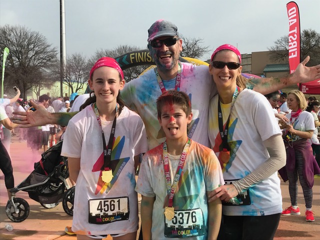 Heidi McBain & her family at the Dallas Color Run | Brighter Spotlight with Heidi McBain | Brighter Vision Web Solutions | Therapist Websites & Marketing for Therapists | Marketing Blog for Therapists