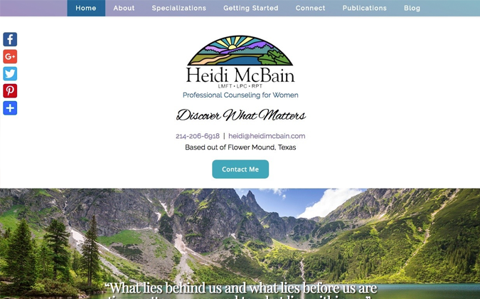 Heidi McBain Home Page | Therapist Website Example | Behind the Vision: Katy, SEO Support Specialist | Brighter Vision Web Solutions | Therapist Websites & Marketing Solutions