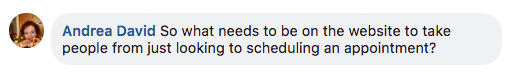 Message from Andrea | Dear BV: What Does My Website Need to Get Visitors to Schedule an Appointment? | Brighter Vision | Marketing Blog for Therapists