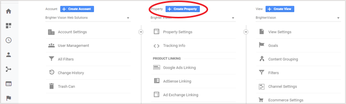 Google Analytics Create Property | How to Create a Google Analytics Account for Your Website | Brighter Vision Web Solutions | Marketing Blog for Therapists