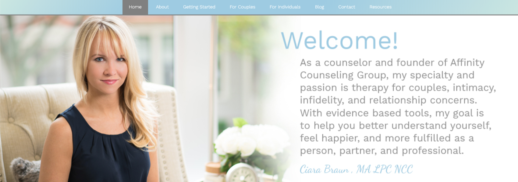 Therapist Home page example | Dear BV: How Much Content Do I Need on My Home Page? | Brighter Vision | Marketing Blog for Therapists