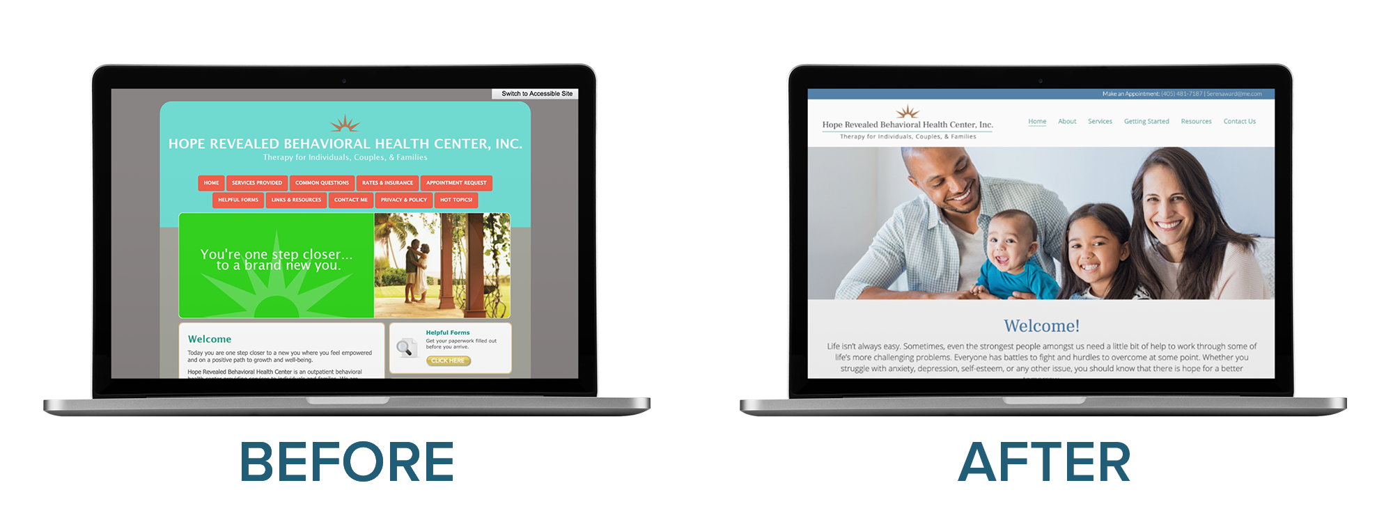 Hope Revealed Behavioral Health Center, Inc. Website Redesign | Before & After Website Transformations: From TherapySites to Brighter Vision | Brighter Vision Web Solutions | Marketing Blog for Therapists