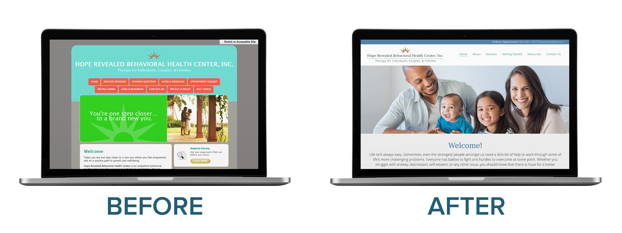 Hope Revealed Behavioral Health Center, Inc. Website Redesign | Before & After Website Transformations: From TherapySites to Brighter Vision | Brighter Vision Web Solutions | Marketing Blog for Therapists