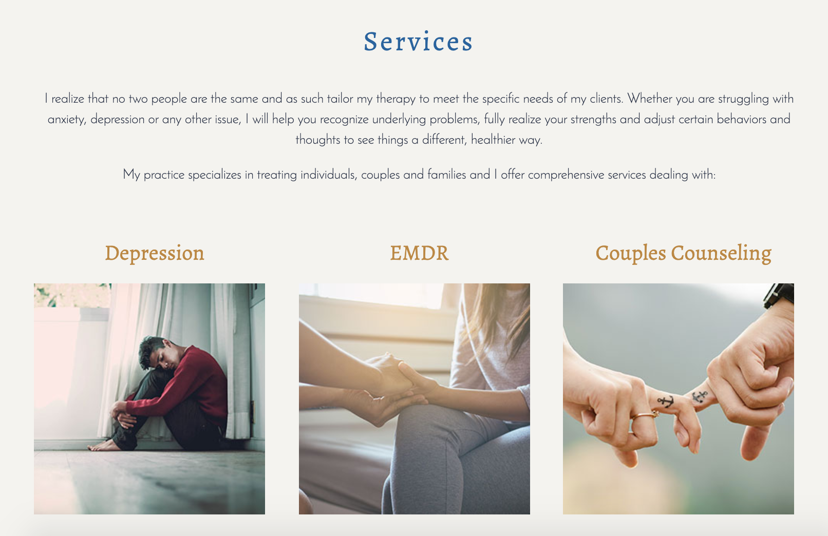 Specialty services | New Therapist Website Theme: Denver | Brighter Vision Web Solutions | Custom Websites for Therapists