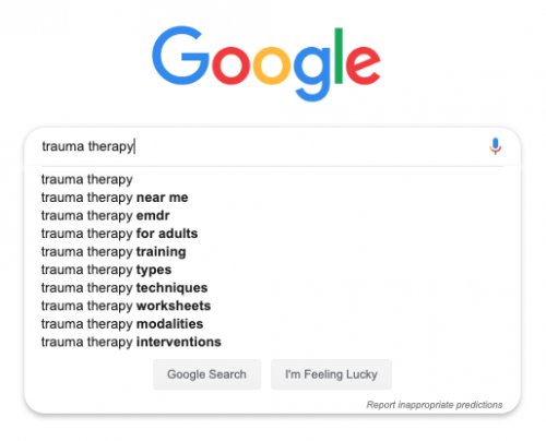 Google suggestions | How to Do Keyword Research for Your Private Practice Website | Brighter Vision | Custom Websites & Marketing Solutions for Therapists
