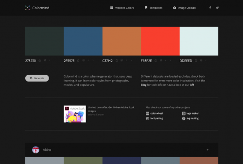 Colormind home page | Choosing the Right Color Palette for Your Private Practice Website | Brighter Vision | Marketing Blog for Therapists
