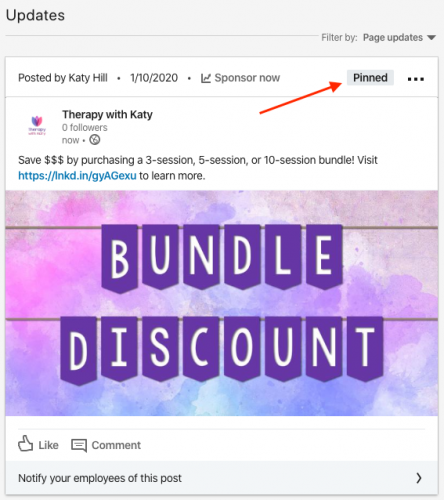 Featured updates example | How to Set up a LinkedIn Company Page for Your Private Practice | Brighter Vision | Marketing Blog for Therapists