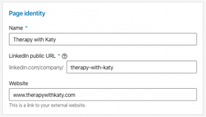 Page identity | How to Set up a LinkedIn Company Page for Your Private Practice | Brighter Vision | Marketing Blog for Therapists