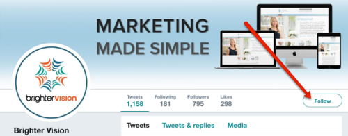Twitter follow button | How to Set up a Twitter Business Profile for Your Private Practice | Brighter Vision | Marketing Blog for Therapists