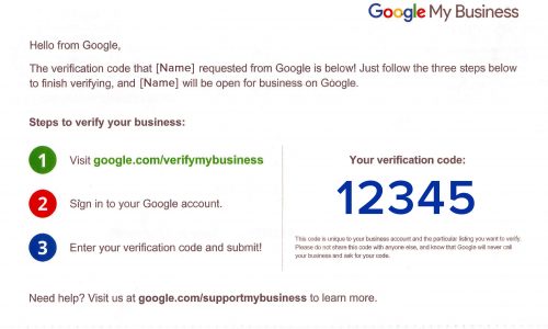Google My Business verification postcard | Dear BV: How Do I Get a Google My Business Listing for My Private Practice? | Brighter Vision | Marketing Blog for Therapists