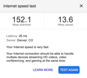 Internet speed test results | 8 Steps to Prepare for Your First Telehealth Session (+ Free Checklist) | Brighter Vision | Marketing Blog for Therapists