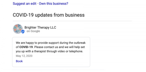 Google Post | How To Effectively Optimize Google My Business During COVID-19 | Brighter Vision | Marketing Blog for Therapists