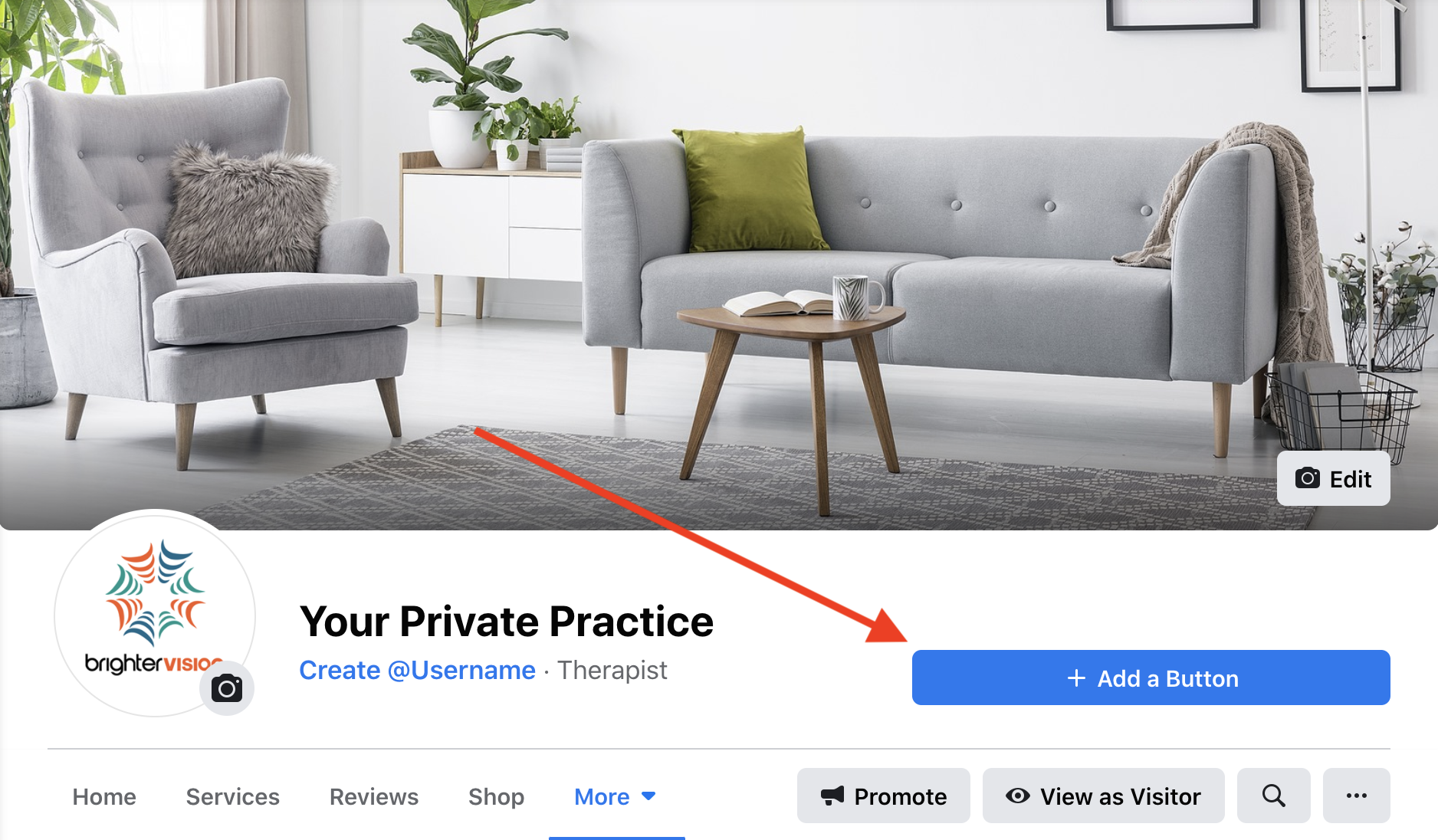 Add a Button to Facebook Business Page | The Therapist’s Guide to Creating an Awesome Facebook Business Page in 2020 | Brighter Vision Web Solutions | Marketing Blog for Therapists