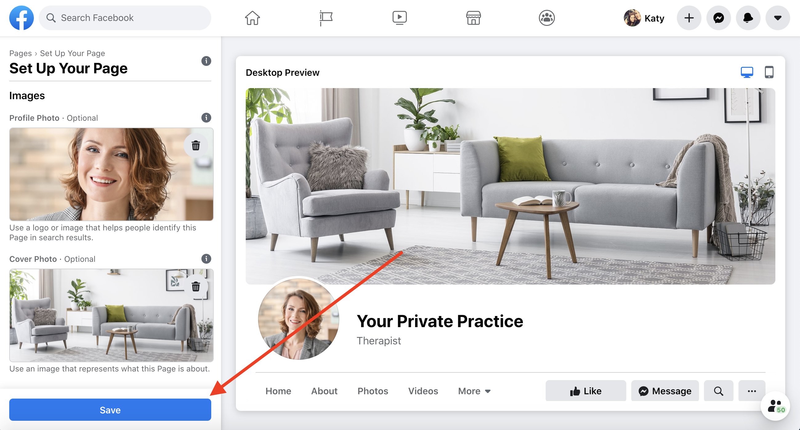 Save images button | The Therapist’s Guide to Creating an Awesome Facebook Business Page in 2020 | Brighter Vision Web Solutions | Marketing Blog for Therapists