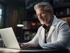 psychiatrist typing at laptop on a desk